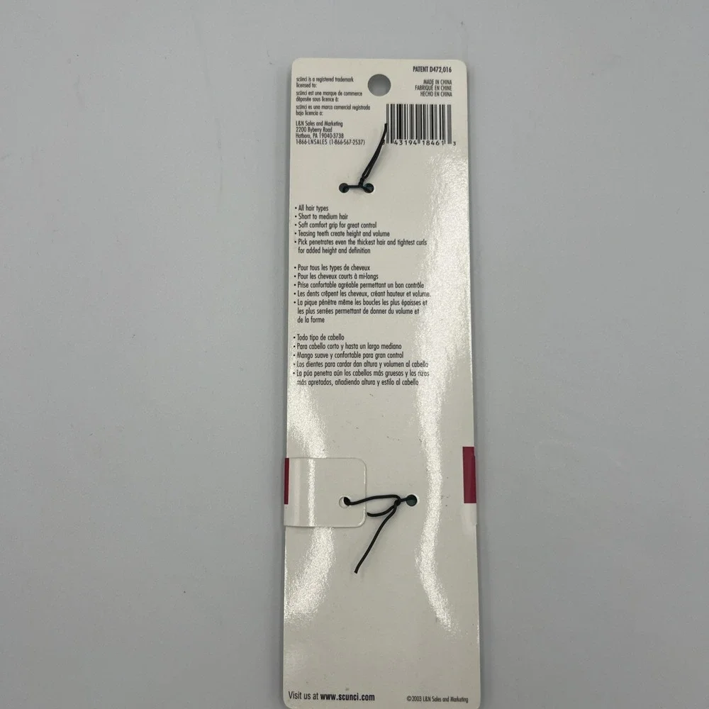 New Scunci Style Lift & Tease Comb All Hair 2003 18461-A Pick